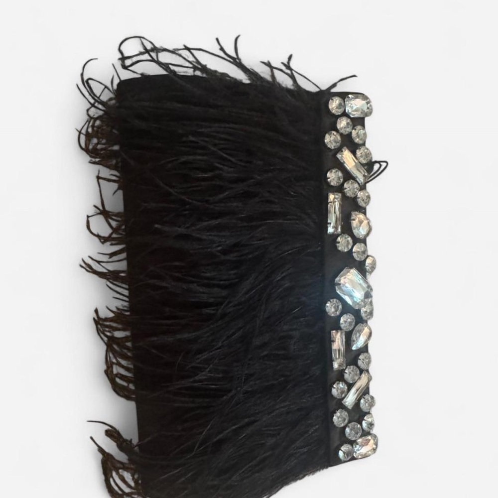 Charming Charlie Black Feather Embellished Clutch